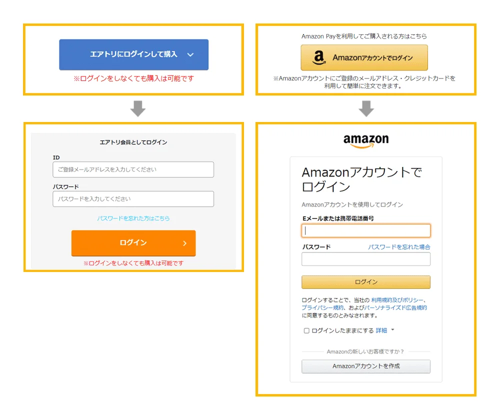 <span>3</span>エアトリ・Amazonの各種ログインをする（任意）