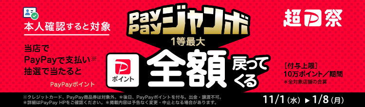 PayPayクーポンを事前にゲット！PayPayで税込10,000円以上のお支払いでPayPayポイント最大1000ポイント１回まで戻ってくるクーポン。9.5（月）～9.30（金）